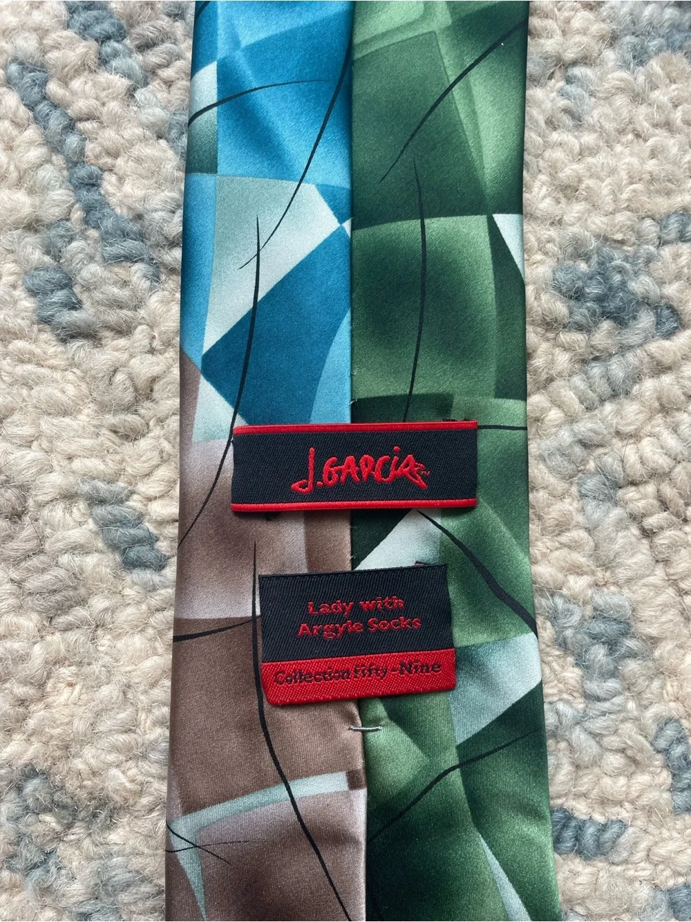 J. Garcia Mens Lady with Argyle Socks Green Brown Collection 59 100% Silk Tie